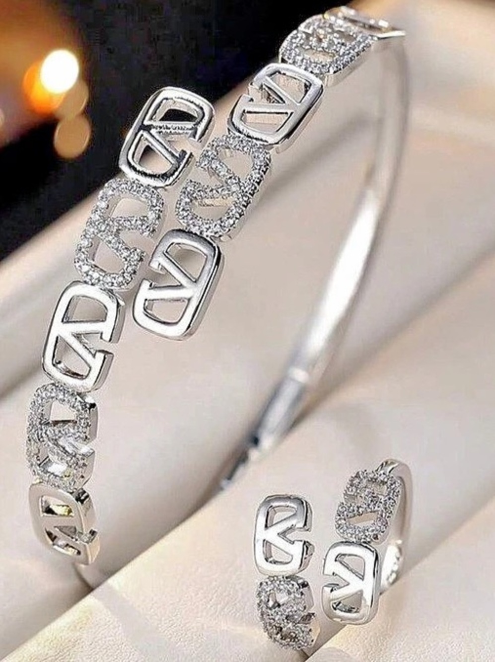 New Silver Pavé Link Bracelet Set